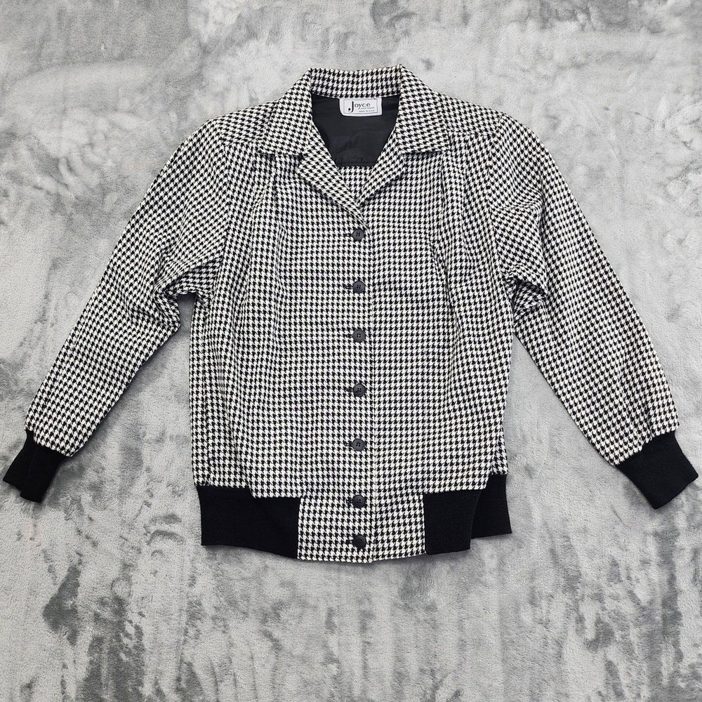 Vintage Joyce Sportswear Jacket Womens XS Black White Houndstooth Bomber Pockets